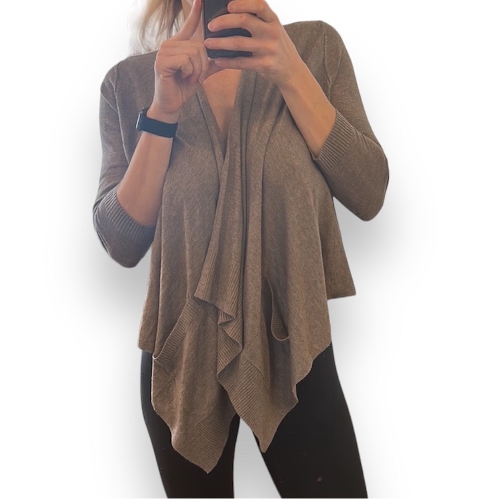 LOFT wool blend draped wrap cardigan sweater jacket light soft S brown taupe